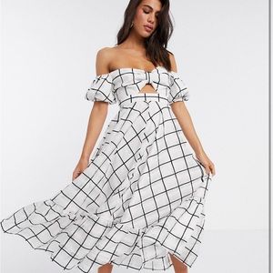 Tiered Midi Dress in Mono Organza Check